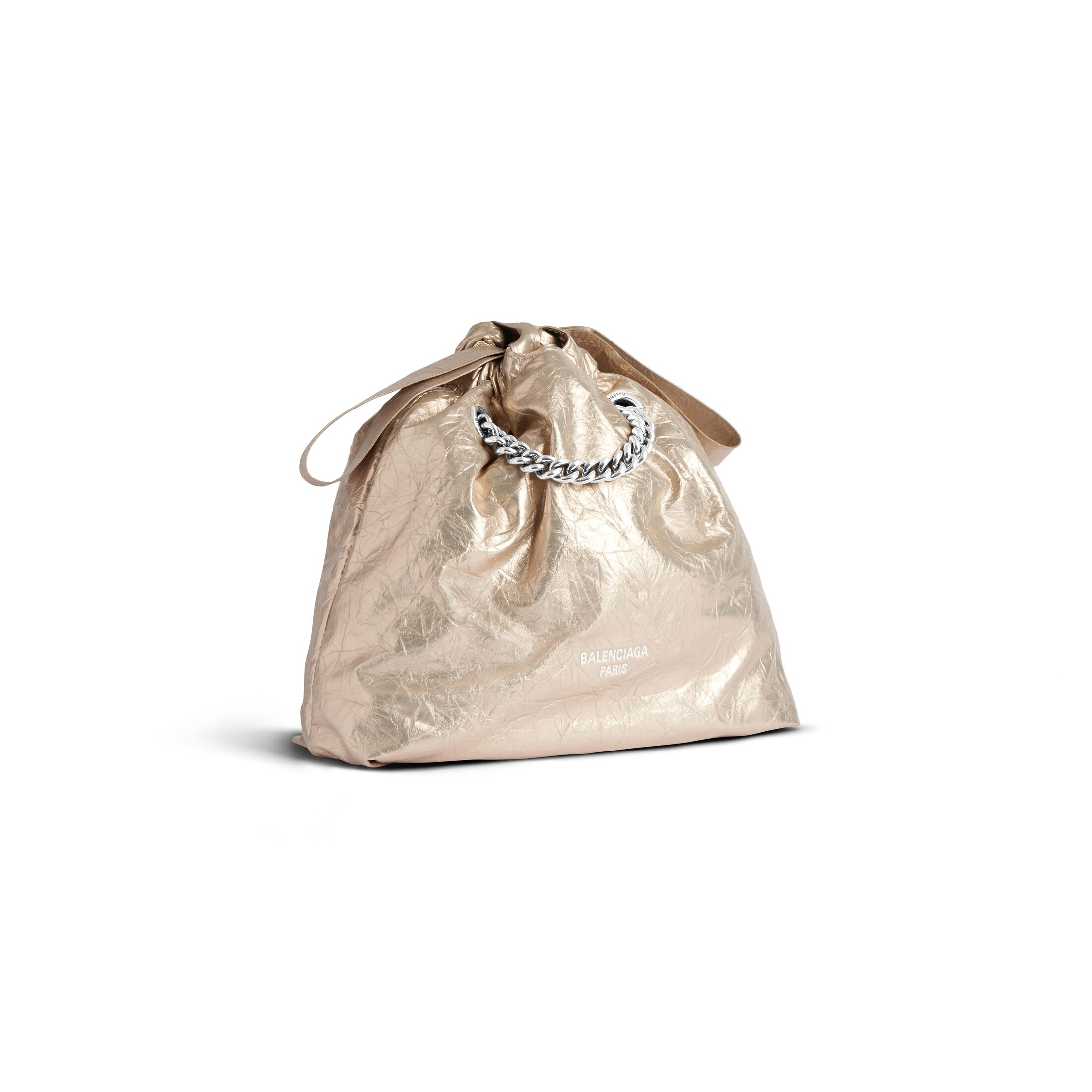 balenciaga Crush Small Tote Bag Metallized in Beige 7429422AATG9706