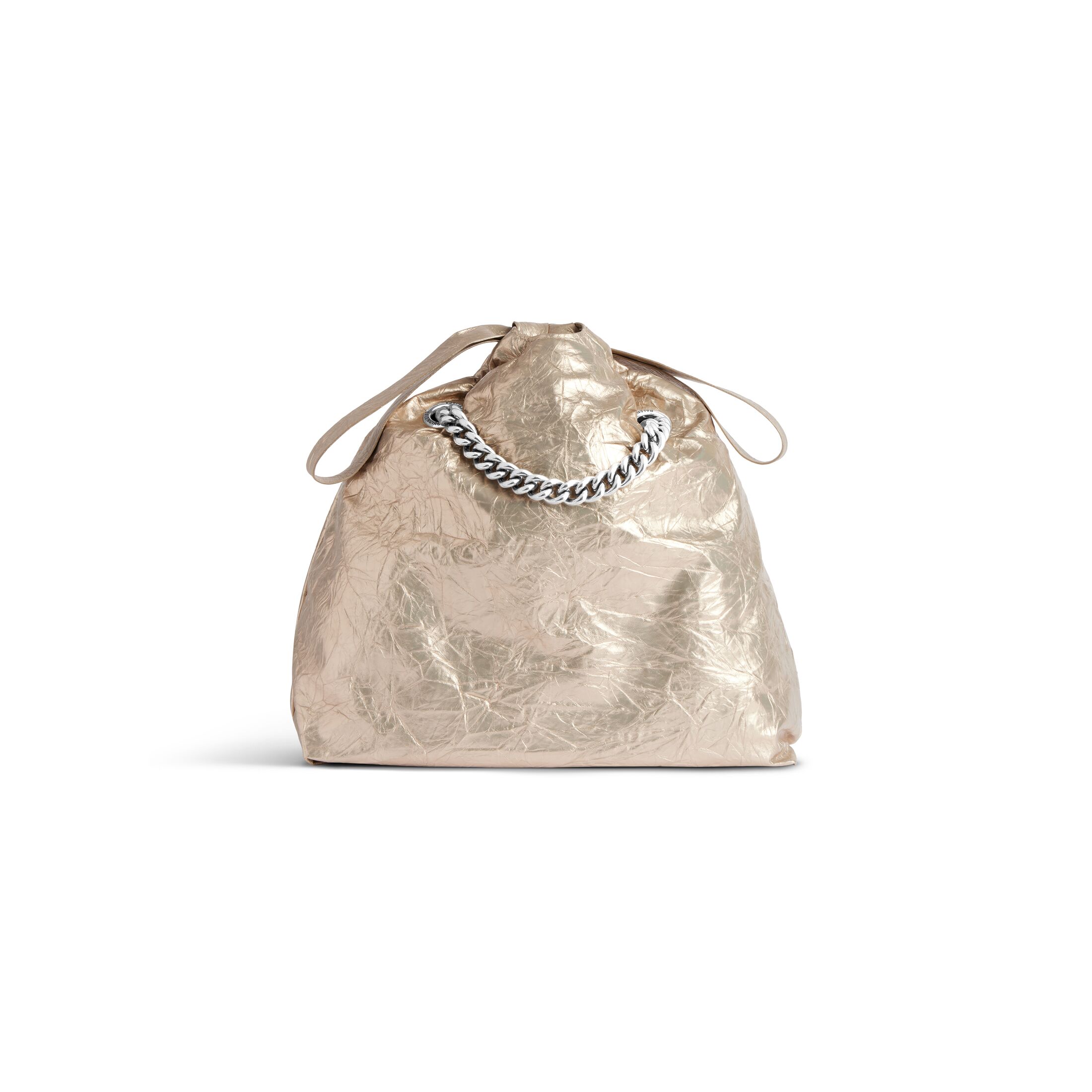 balenciaga Crush Small Tote Bag Metallized in Beige 7429422AATG9706