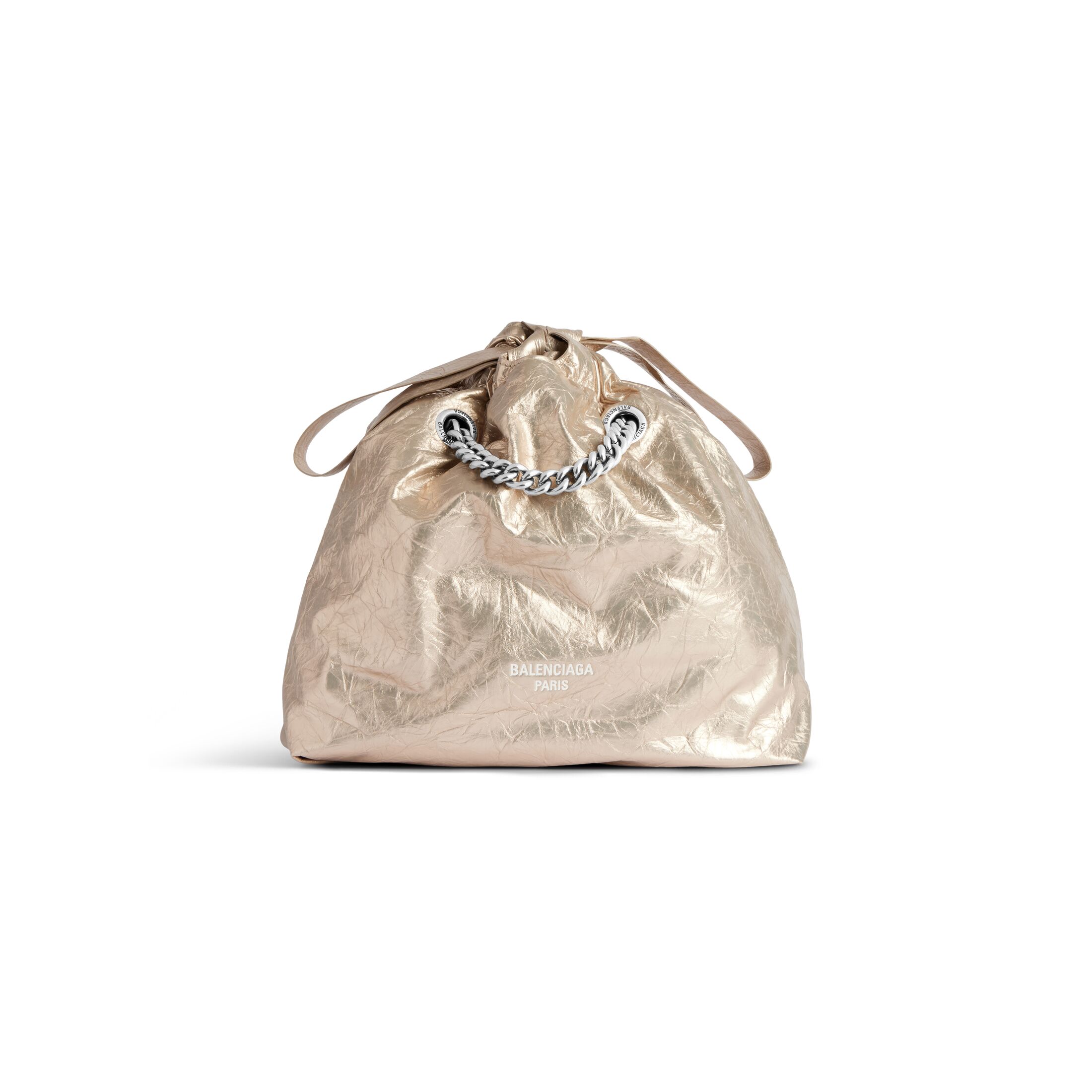 balenciaga Crush Small Tote Bag Metallized in Beige 7429422AATG9706