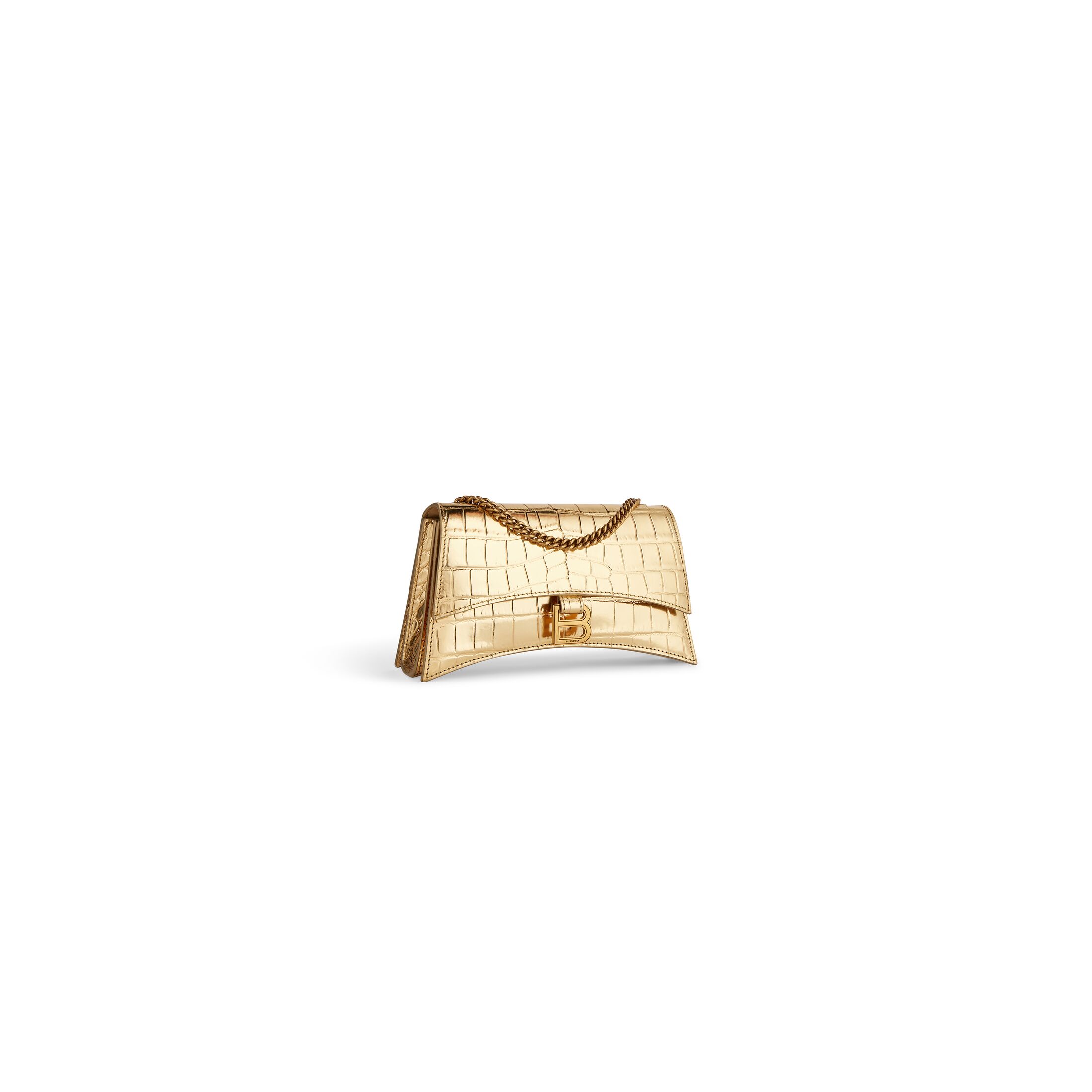 balenciaga Crush Xs Chain Bag Metallized Crocodile Embossed in Gold 7360162AAMM8000