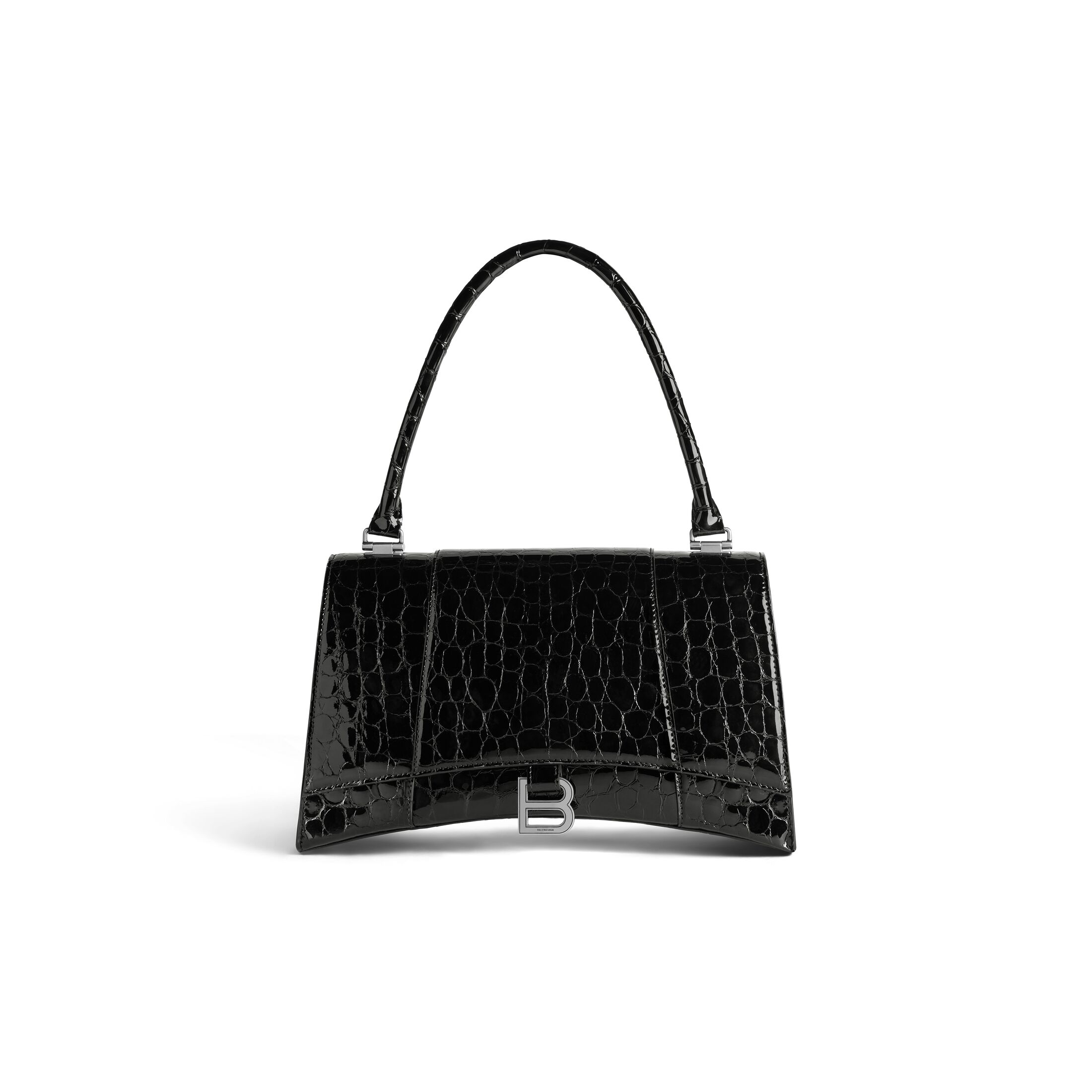 balenciaga Hourglass Hinge Medium Handbag Crocodile Embossed in Black 7612112AAVY1000