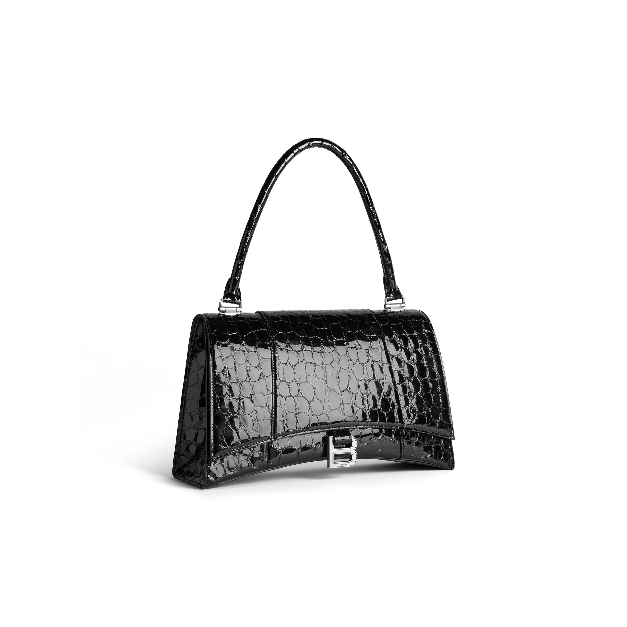 balenciaga Hourglass Hinge Medium Handbag Crocodile Embossed in Black 7612112AAVY1000