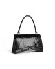 balenciaga Hourglass Hinge Medium Handbag Crocodile Embossed in Black 7612112AAVY1000