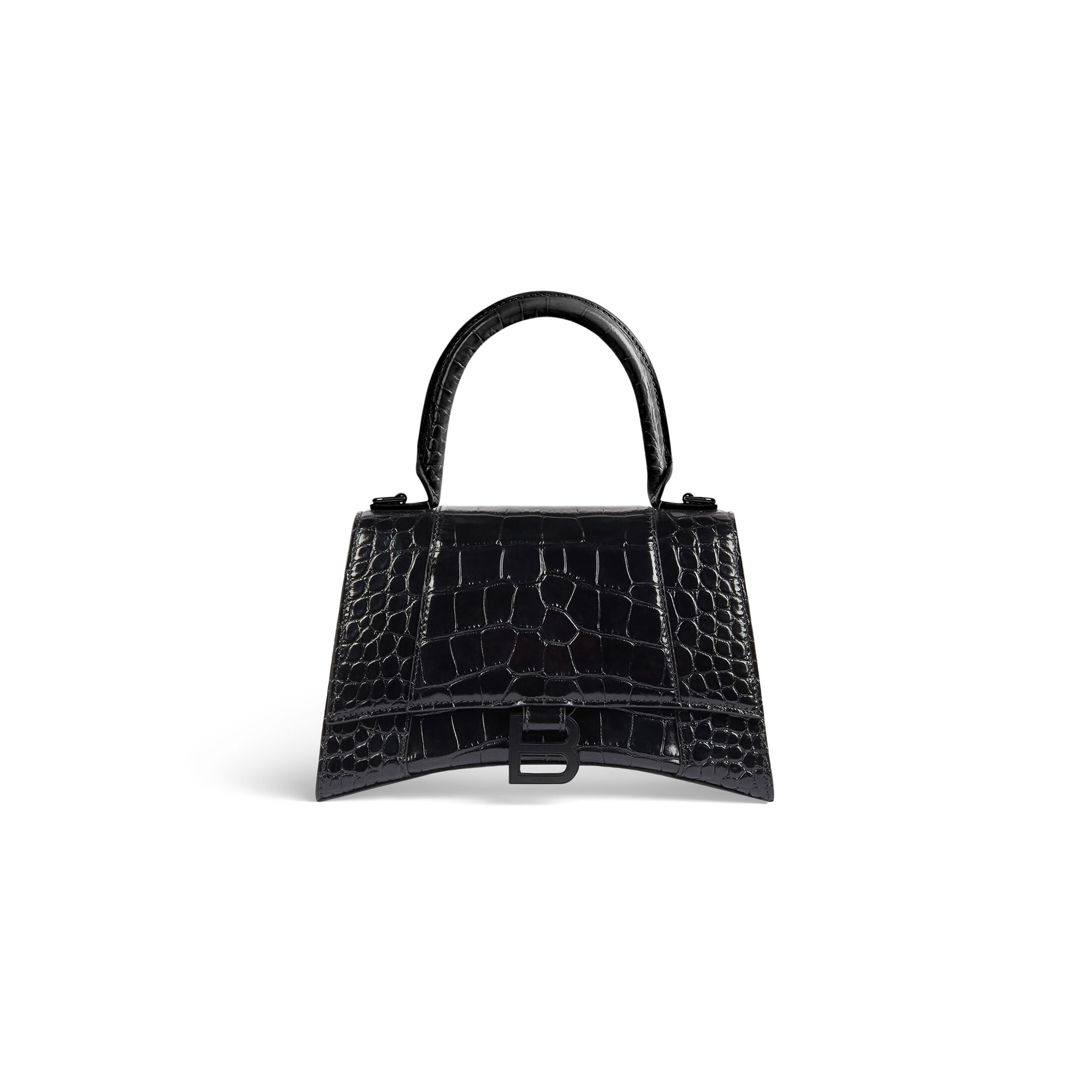 balenciaga Hourglass Small Handbag Crocodile Embossed in Black 5935461LR671000