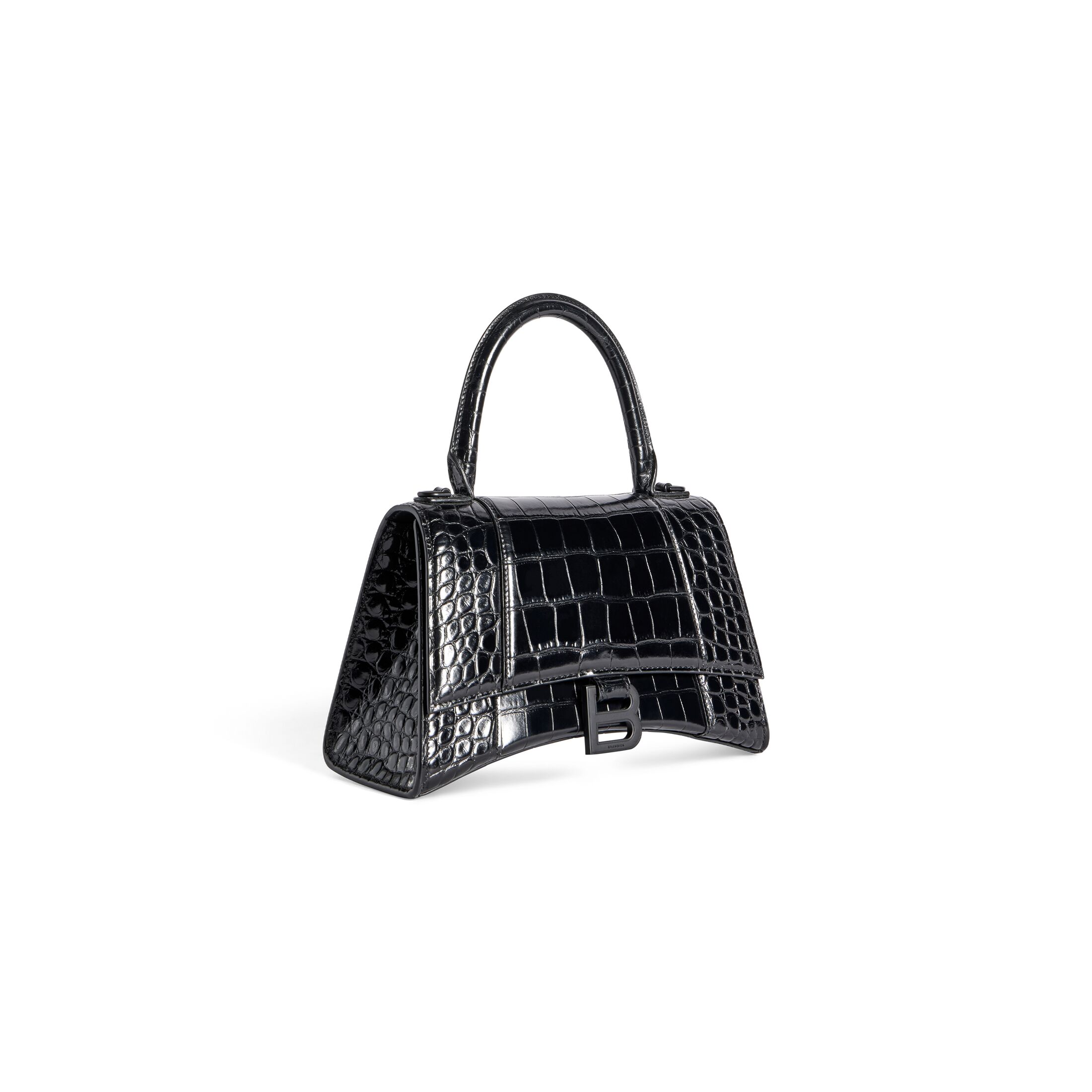 balenciaga Hourglass Small Handbag Crocodile Embossed in Black 5935461LR671000