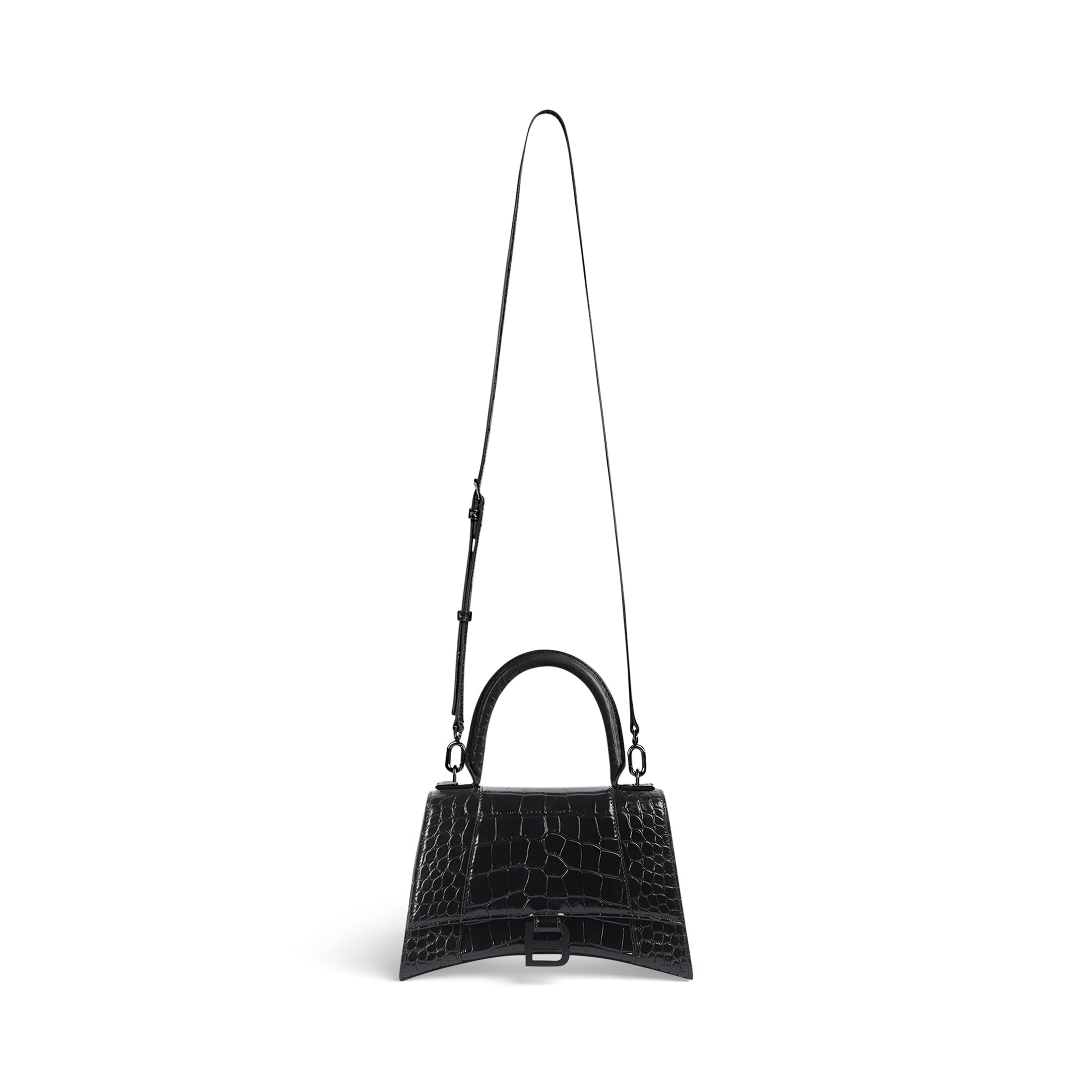 balenciaga Hourglass Small Handbag Crocodile Embossed in Black 5935461LR671000