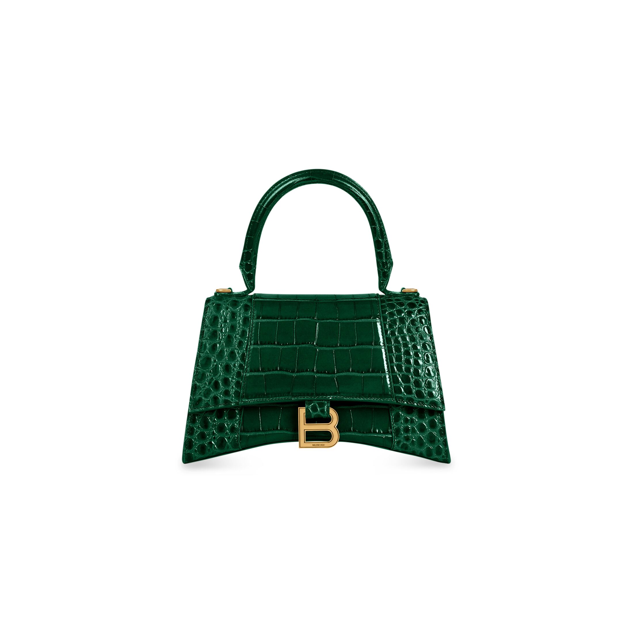 balenciaga Hourglass Small Handbag Crocodile Embossed in Forest Green 5935461LRGM3011