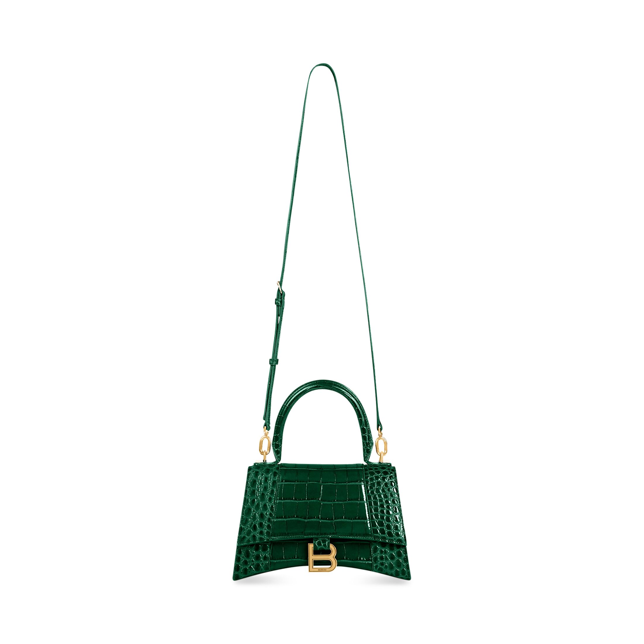 balenciaga Hourglass Small Handbag Crocodile Embossed in Forest Green 5935461LRGM3011