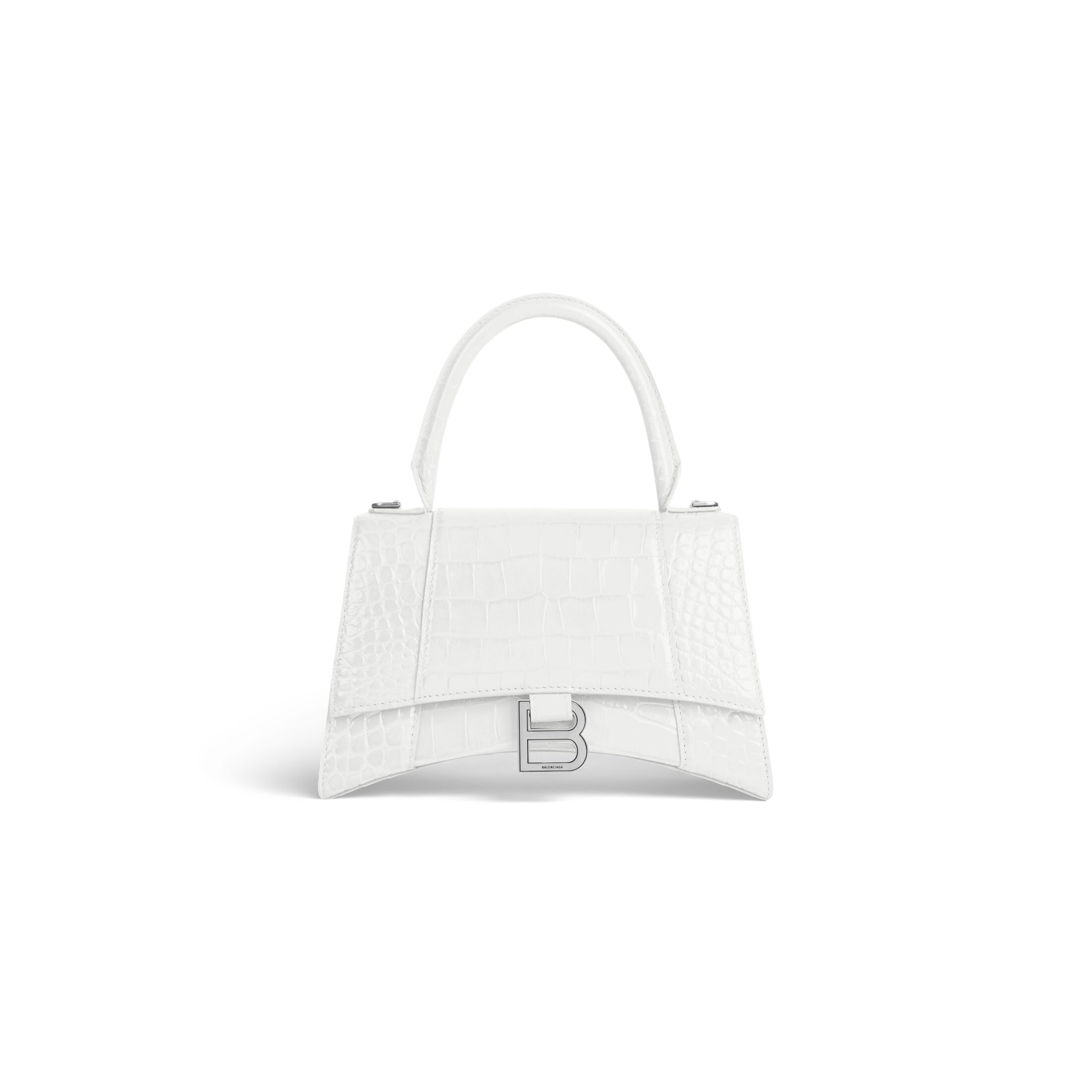 balenciaga Hourglass Small Handbag Crocodile Embossed in White (2) 5935461LR6Y9016