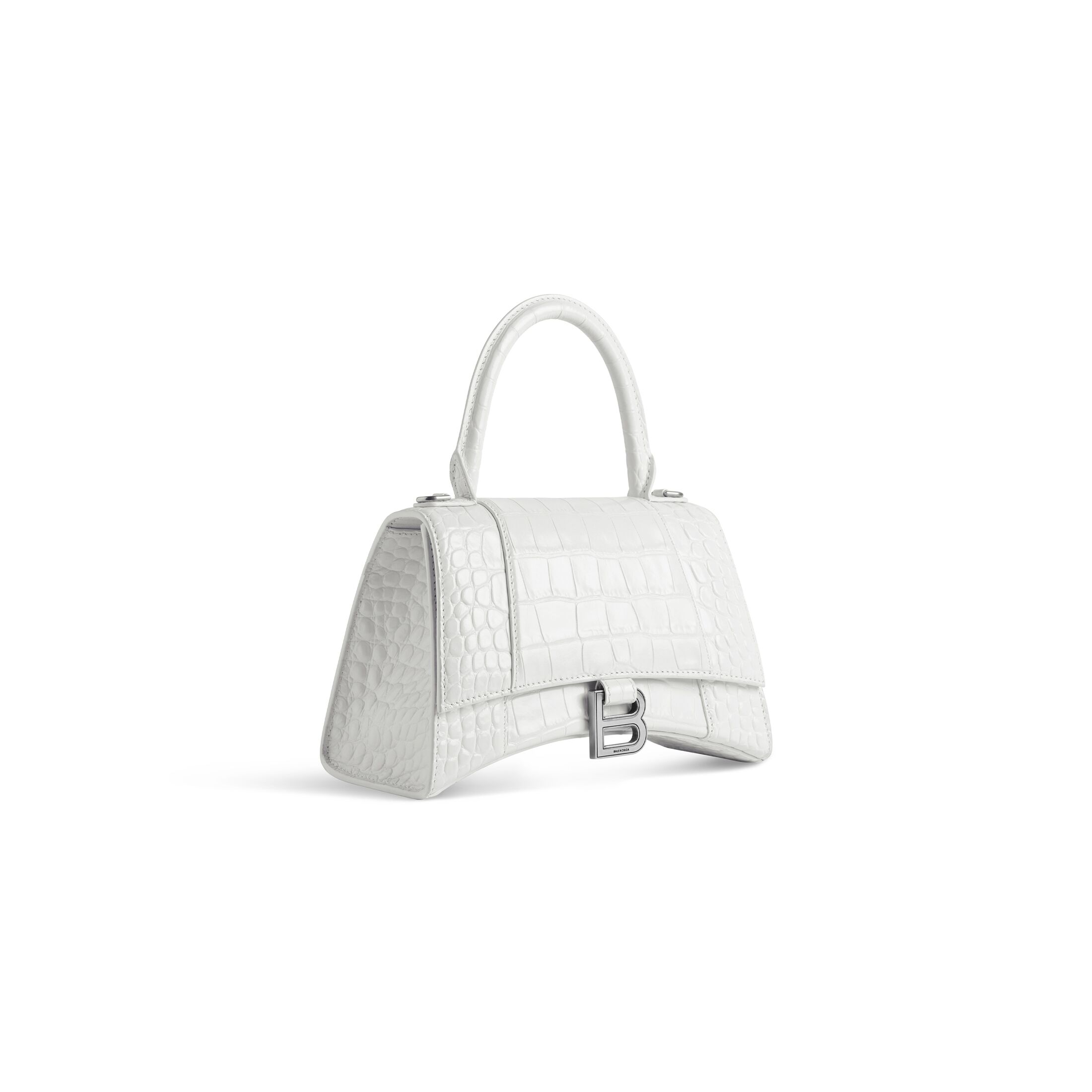 balenciaga Hourglass Small Handbag Crocodile Embossed in White (2) 5935461LR6Y9016