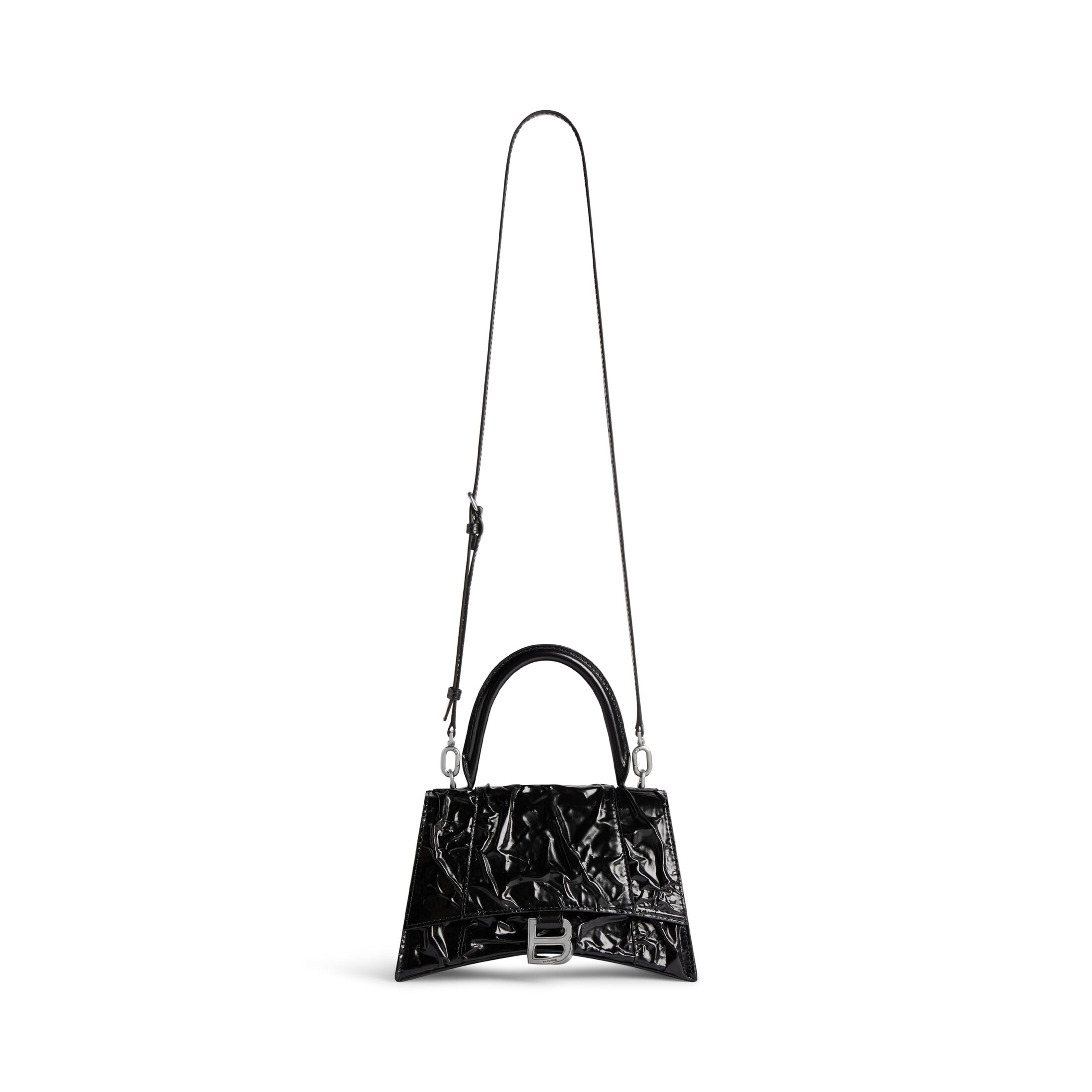 balenciaga Hourglass Small Handbag Crushed Effect in Black 7514972AALS1000