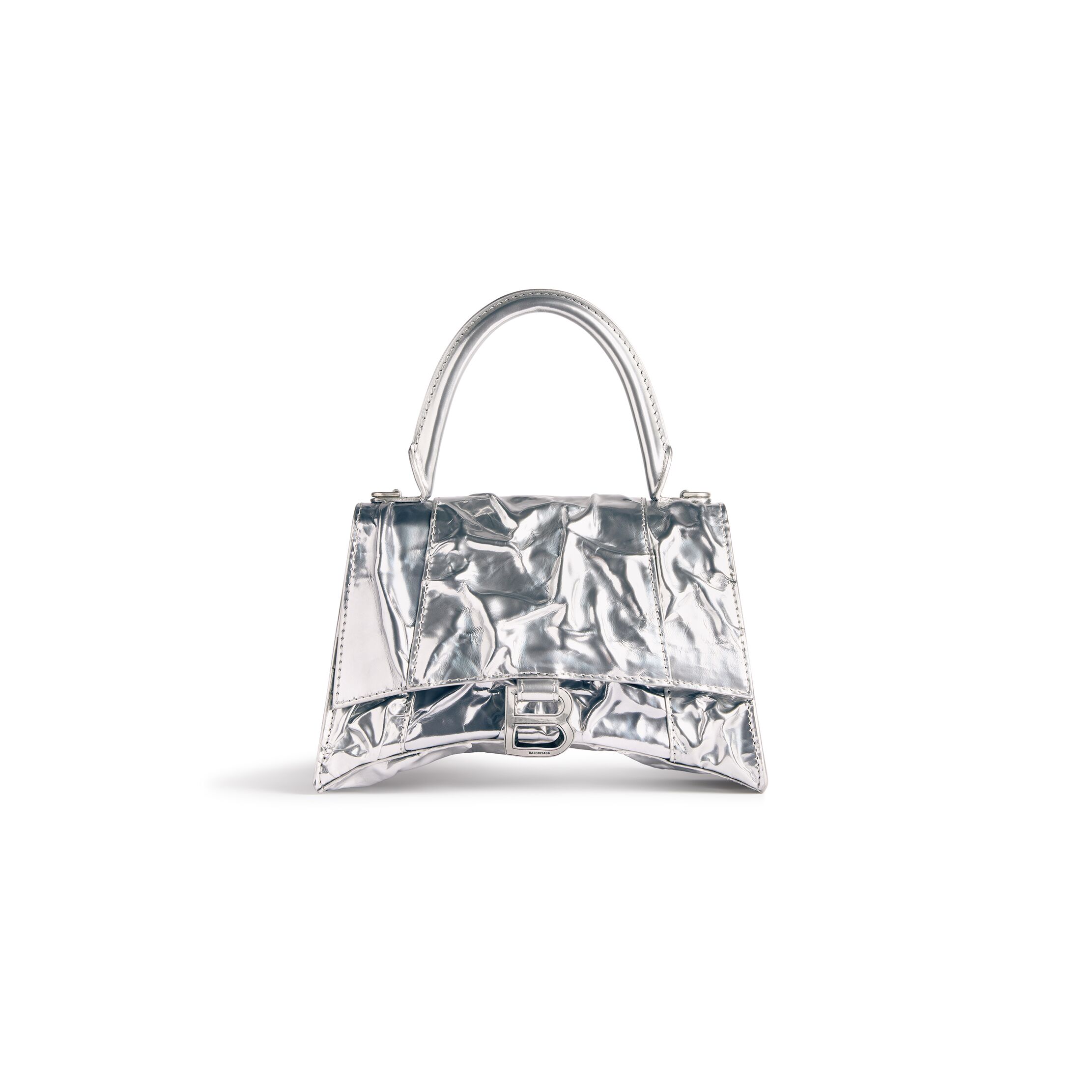 balenciaga Hourglass Small Handbag Crushed Effect in Silver 7514972AALR8110