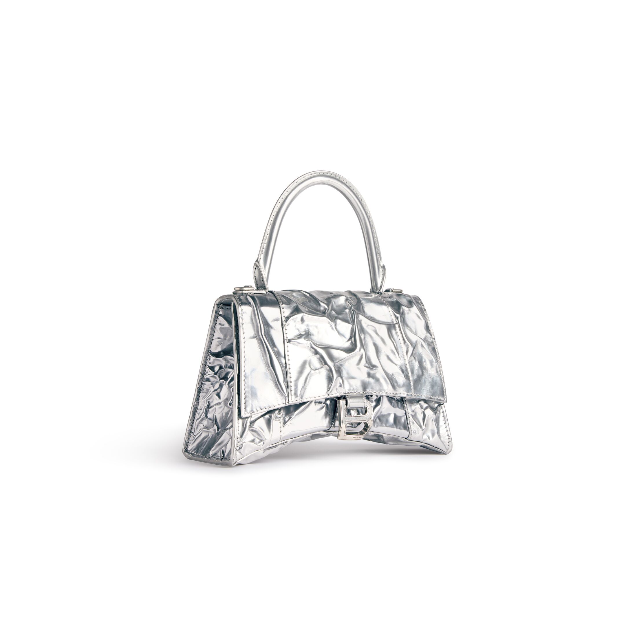 balenciaga Hourglass Small Handbag Crushed Effect in Silver 7514972AALR8110