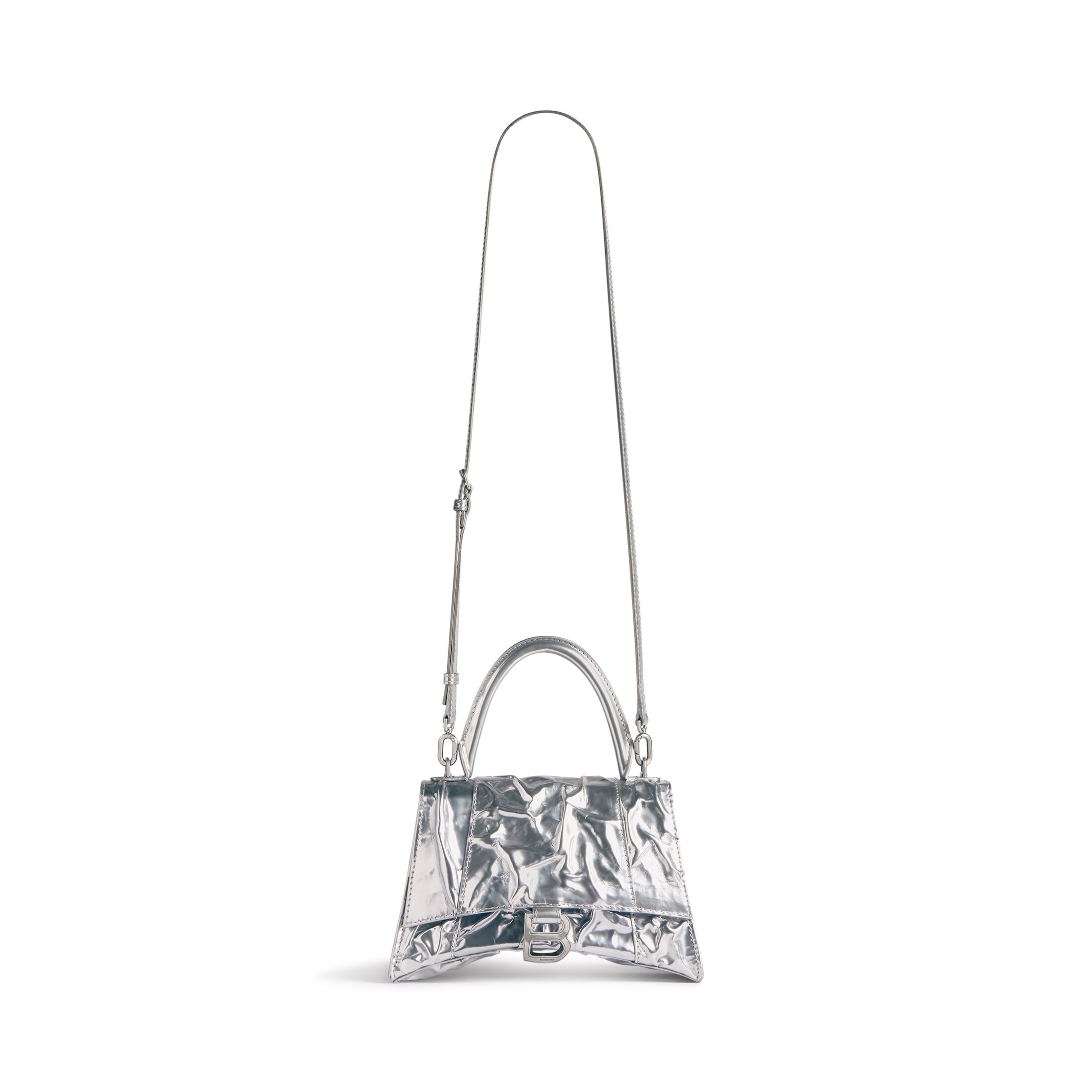 balenciaga Hourglass Small Handbag Crushed Effect in Silver 7514972AALR8110