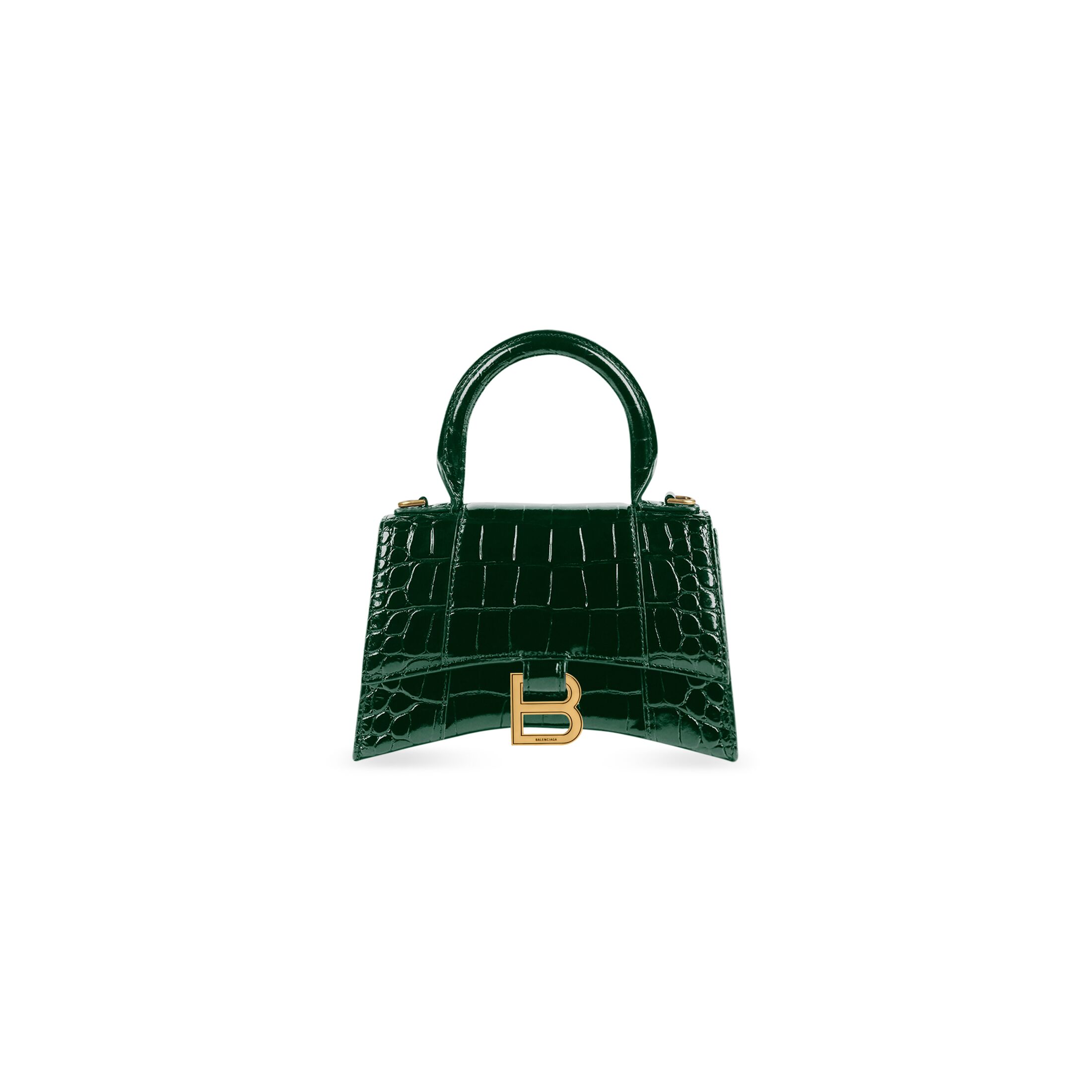 balenciaga Hourglass Xs Handbag Crocodile Embossed in Forest Green 5928331LRGM3011