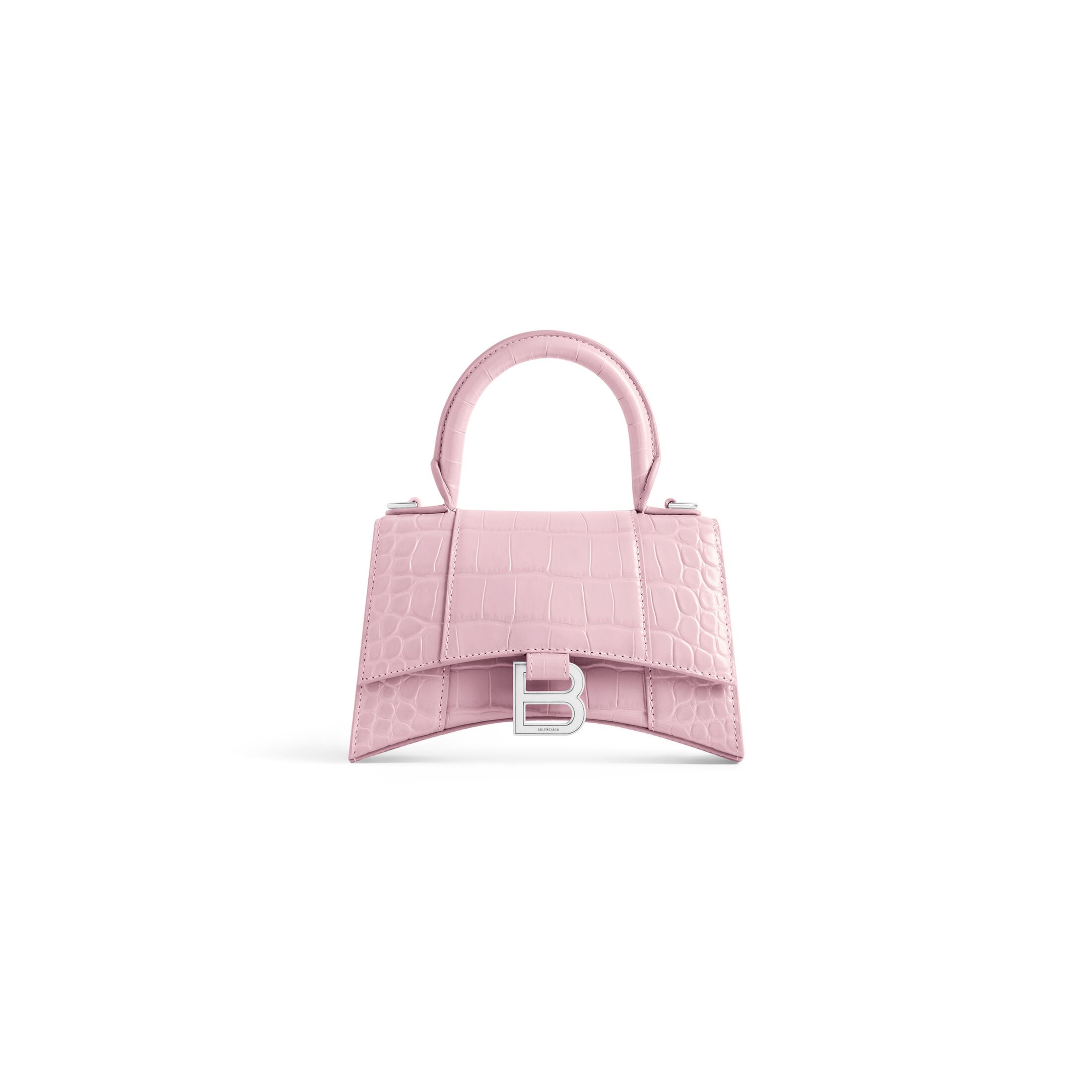 balenciaga Hourglass Xs Handbag Crocodile Embossed in Pink 5928331LR6Y6904