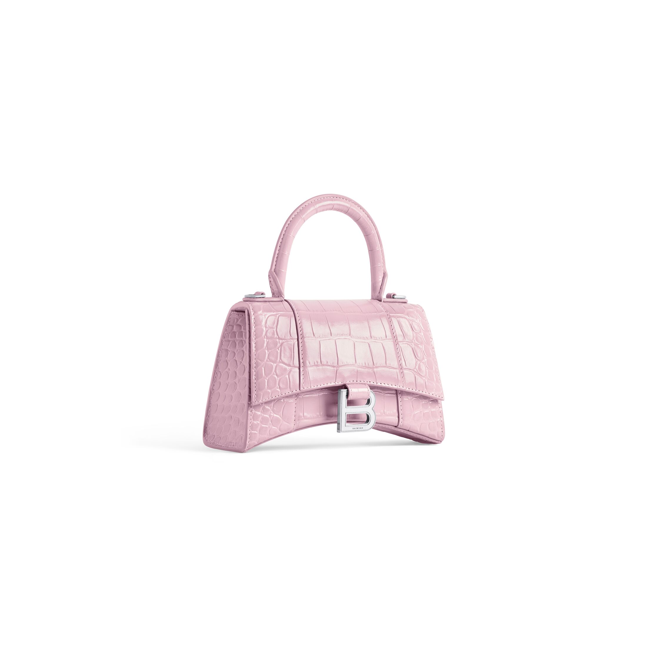 balenciaga Hourglass Xs Handbag Crocodile Embossed in Pink 5928331LR6Y6904