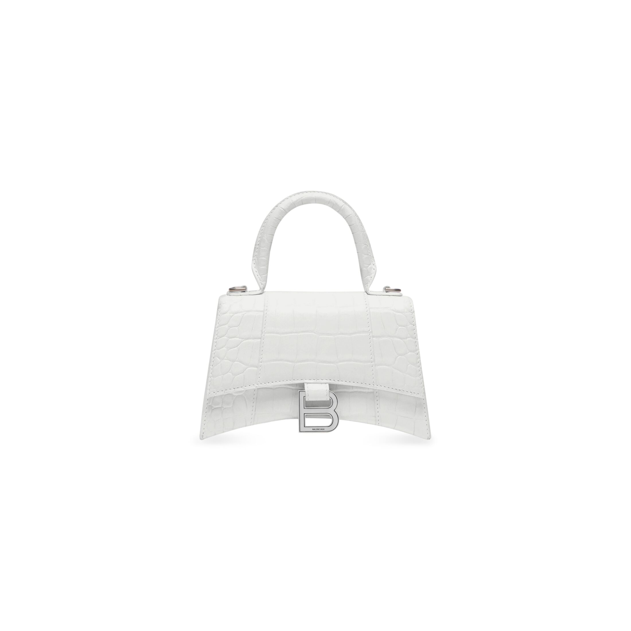 balenciaga Hourglass Xs Handbag Crocodile Embossed in White 5928331LR6Y9016