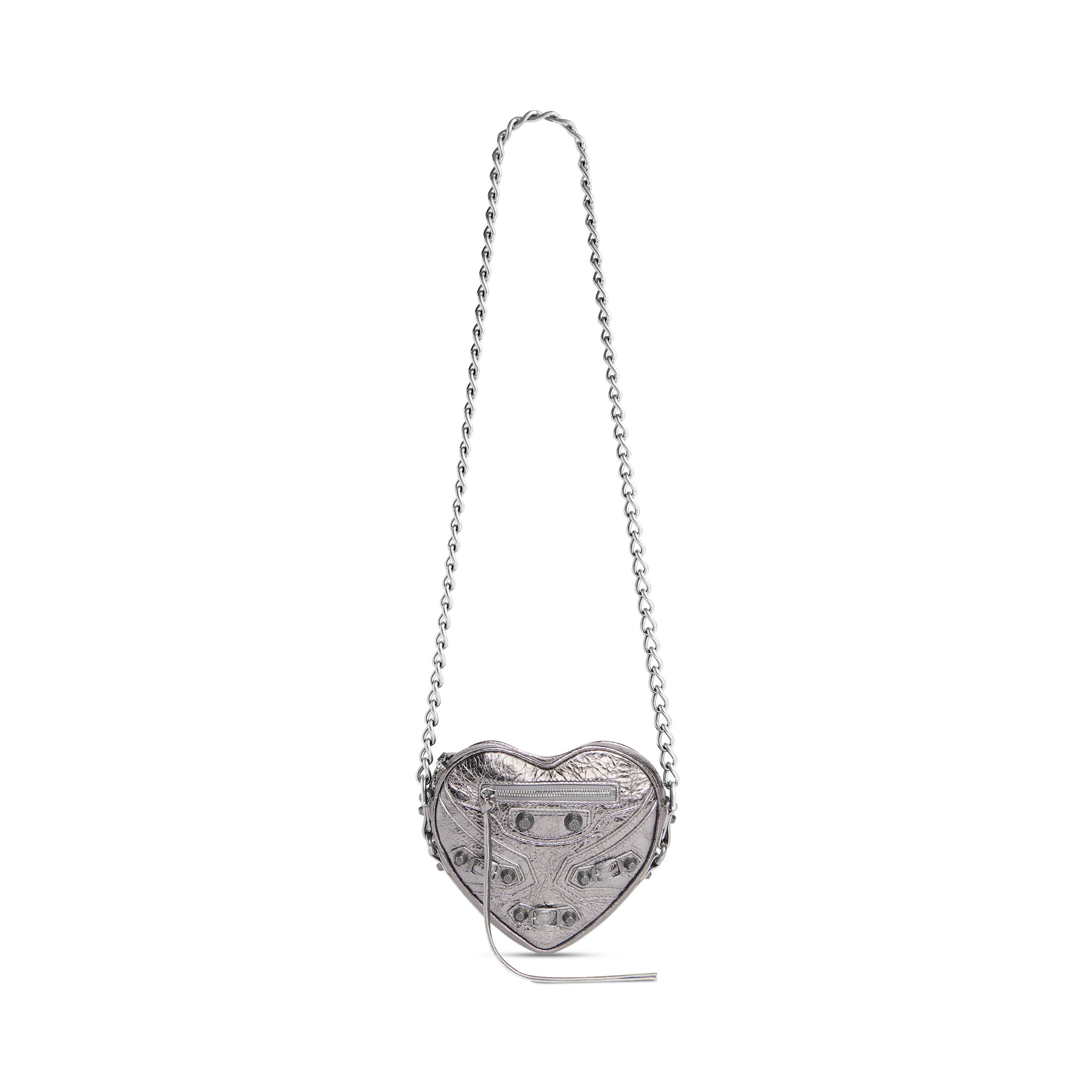 balenciaga Le Cagole Heart Mini Bag Metallized in Silver 7227810GT3Y8103