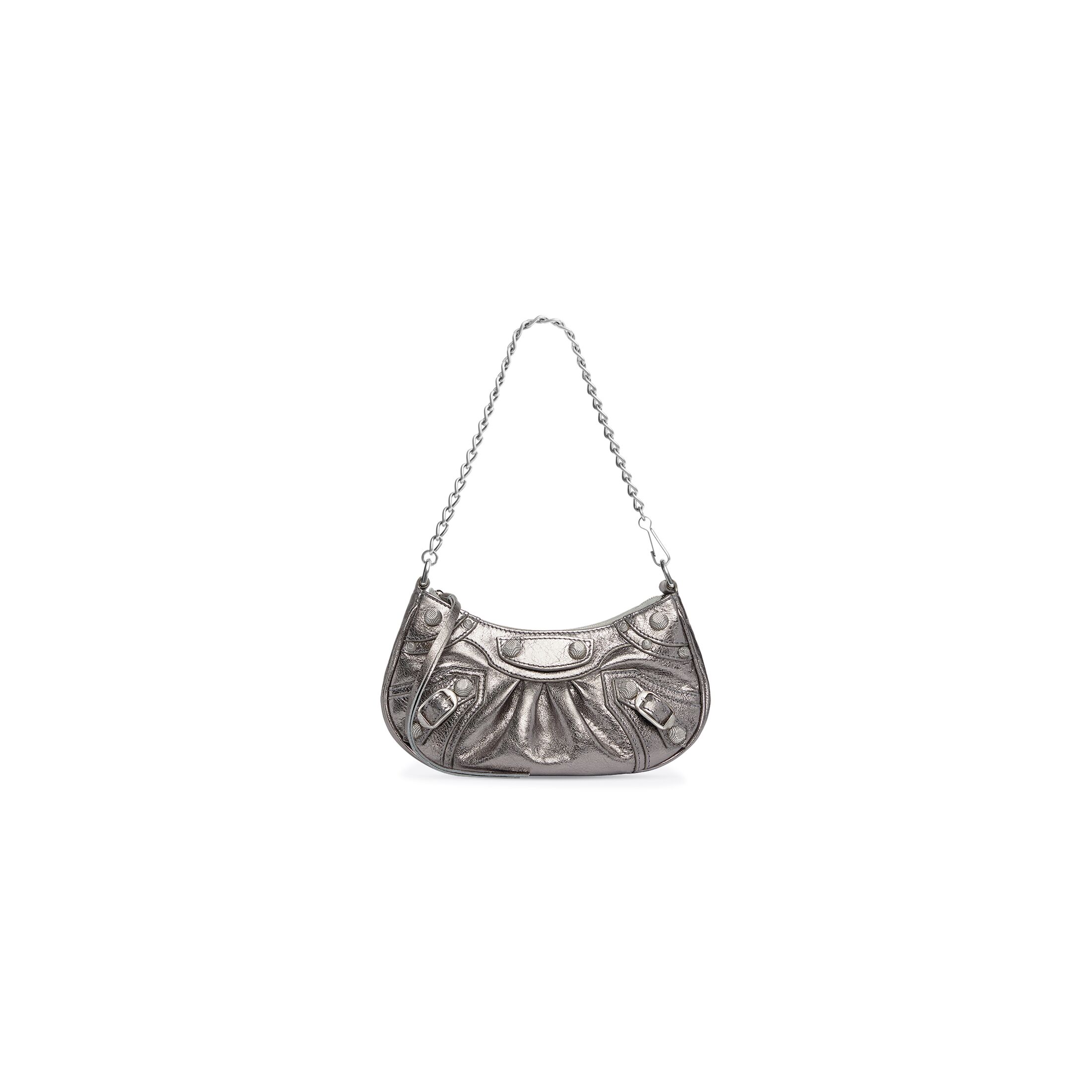 balenciaga Le Cagole Mini Bag With Chain Metallized in Silver 6958140GT3Y8103