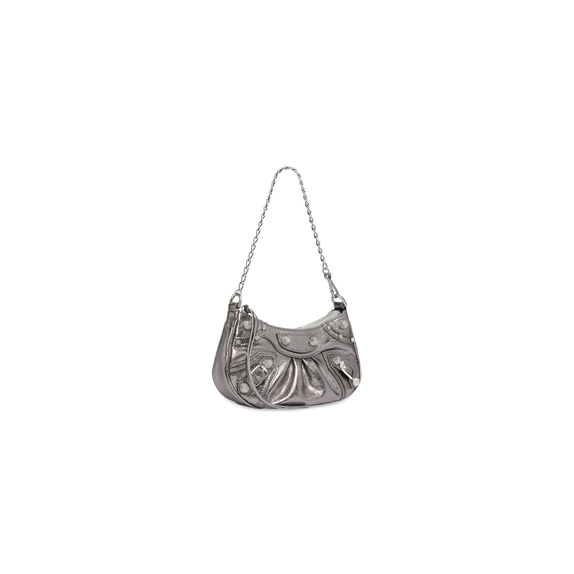 balenciaga Le Cagole Mini Bag With Chain Metallized in Silver 6958140GT3Y8103