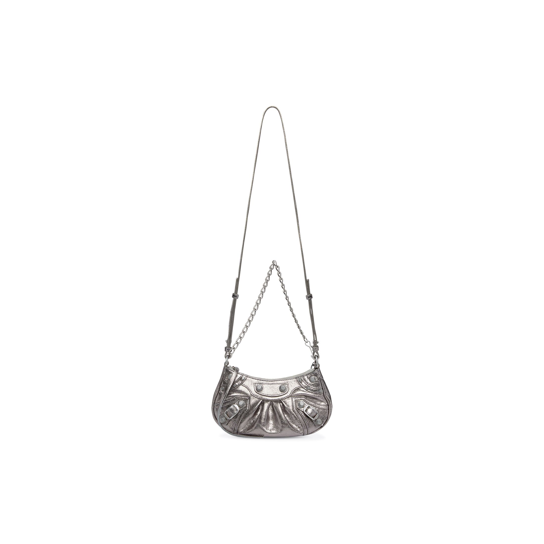 balenciaga Le Cagole Mini Bag With Chain Metallized in Silver 6958140GT3Y8103