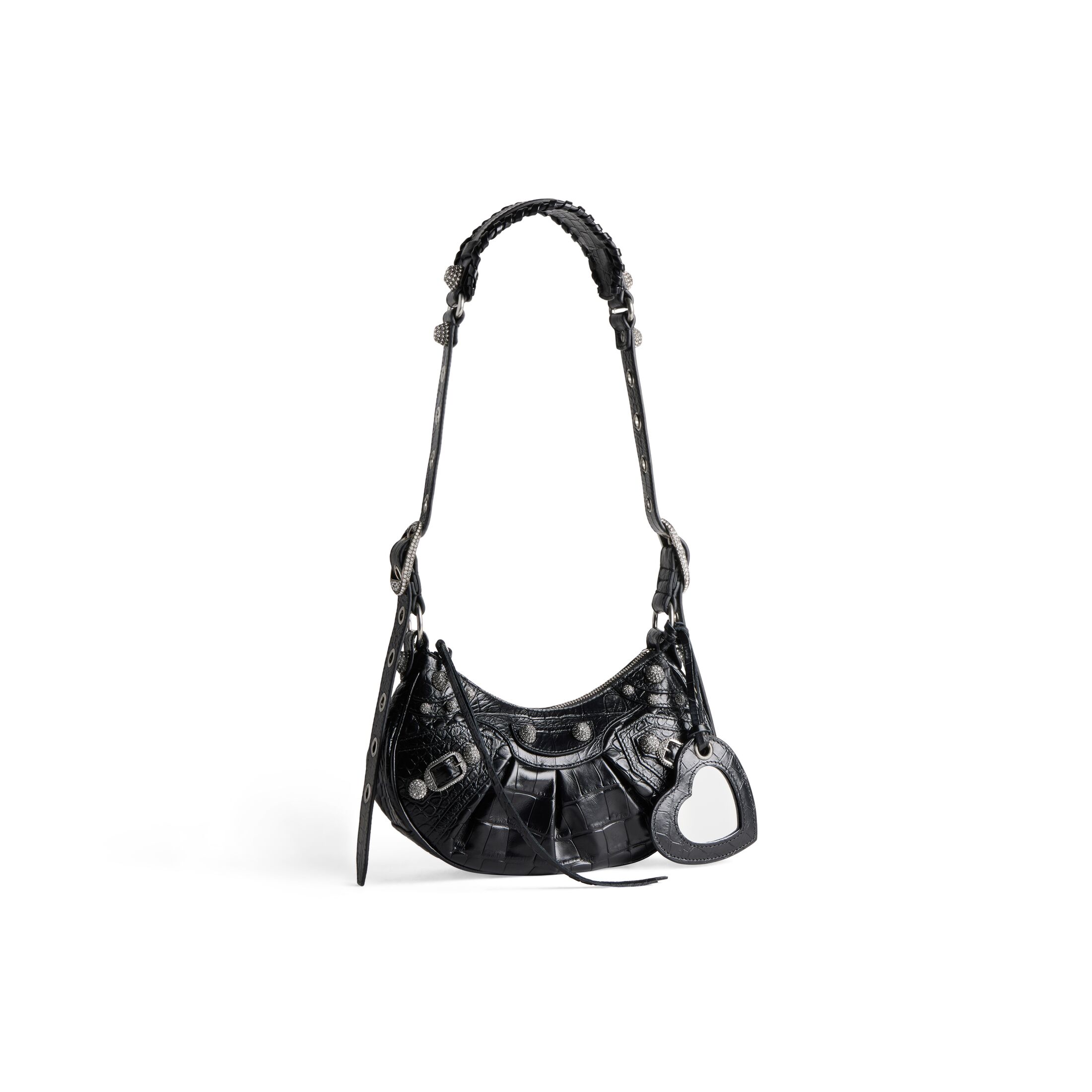 balenciaga Le Cagole Xs Shoulder Bag Crocodile Embossed With Rhinestones in Black 67130923EJY1000