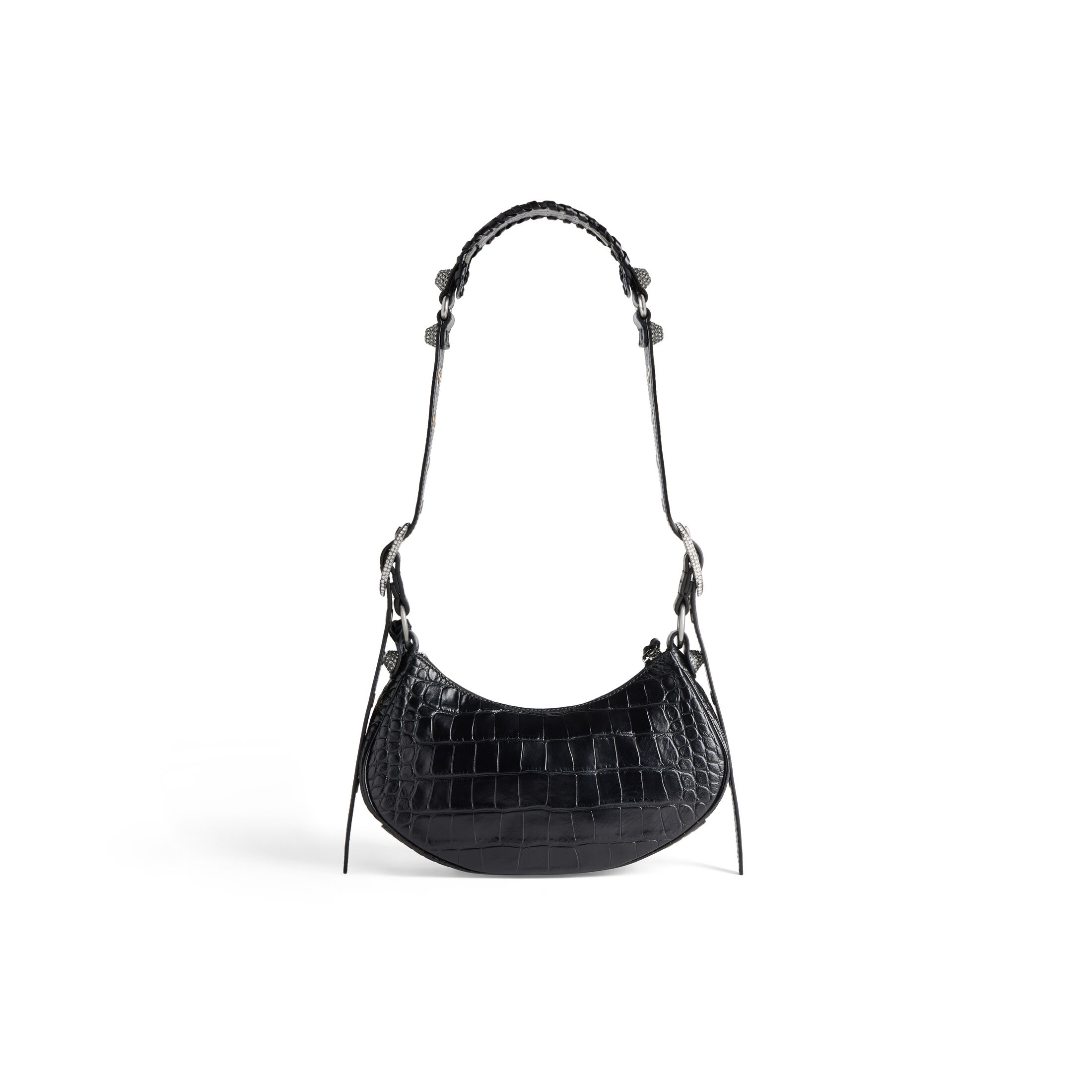 balenciaga Le Cagole Xs Shoulder Bag Crocodile Embossed With Rhinestones in Black 67130923EJY1000