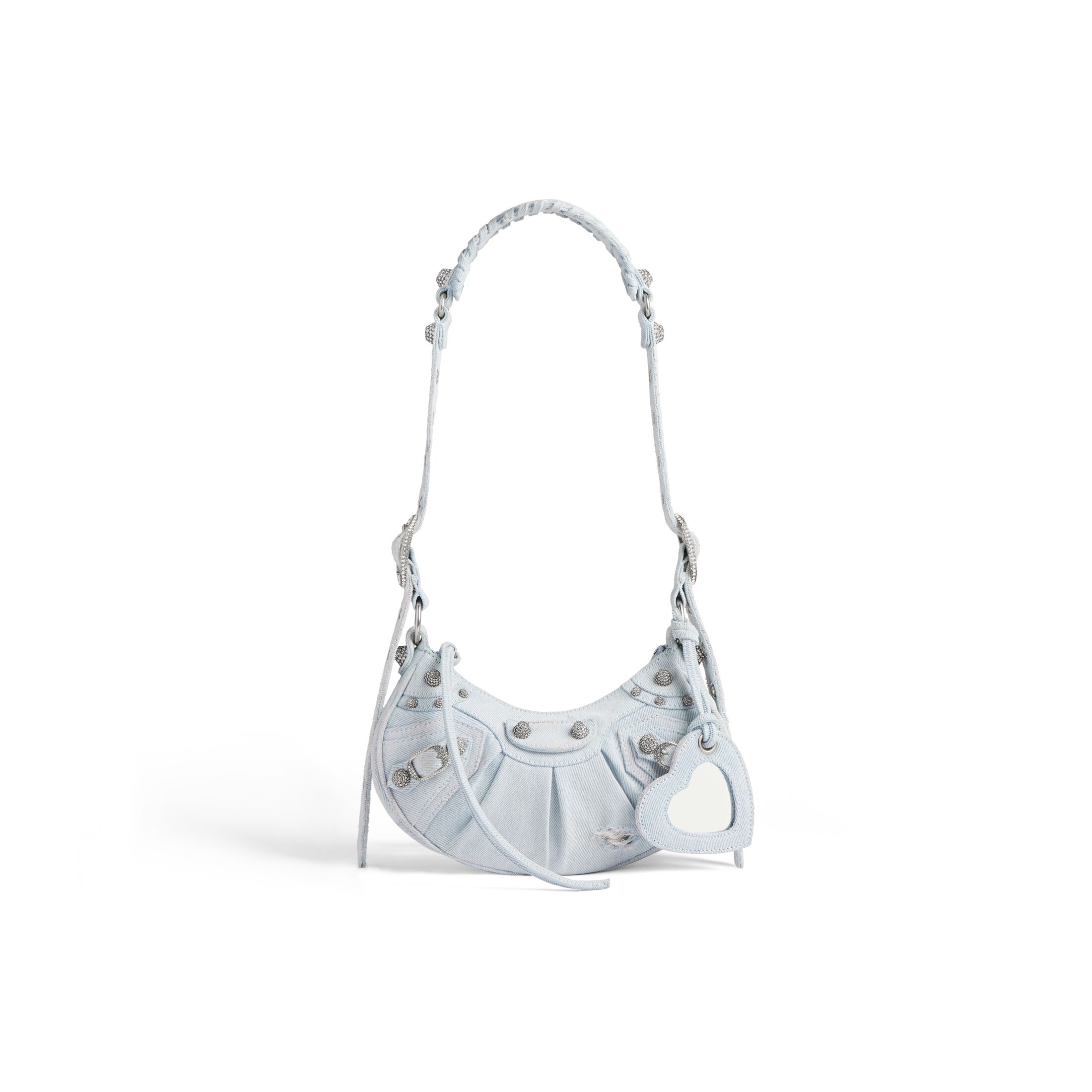 balenciaga Le Cagole Xs Shoulder Bag Denim With Rhinestones in Light Blue 6713092AABV4651