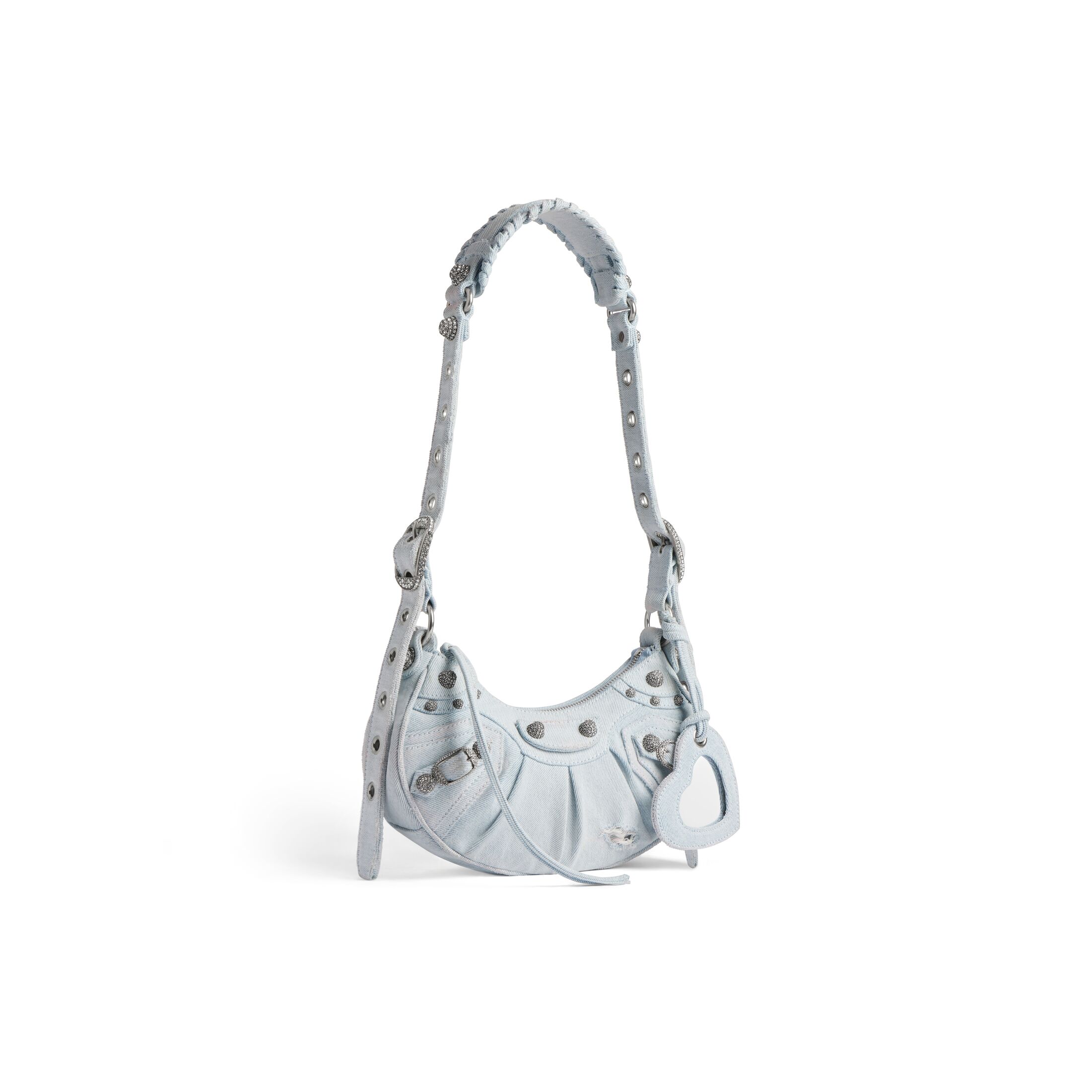 balenciaga Le Cagole Xs Shoulder Bag Denim With Rhinestones in Light Blue 6713092AABV4651