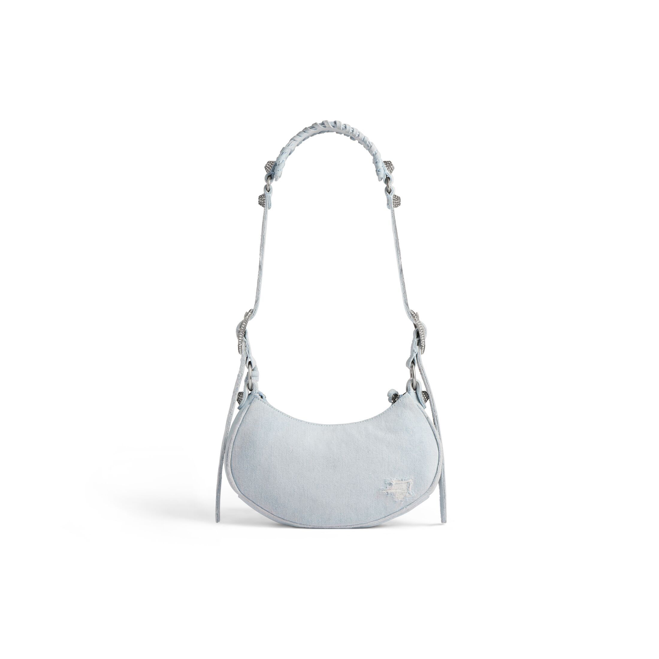 balenciaga Le Cagole Xs Shoulder Bag Denim With Rhinestones in Light Blue 6713092AABV4651