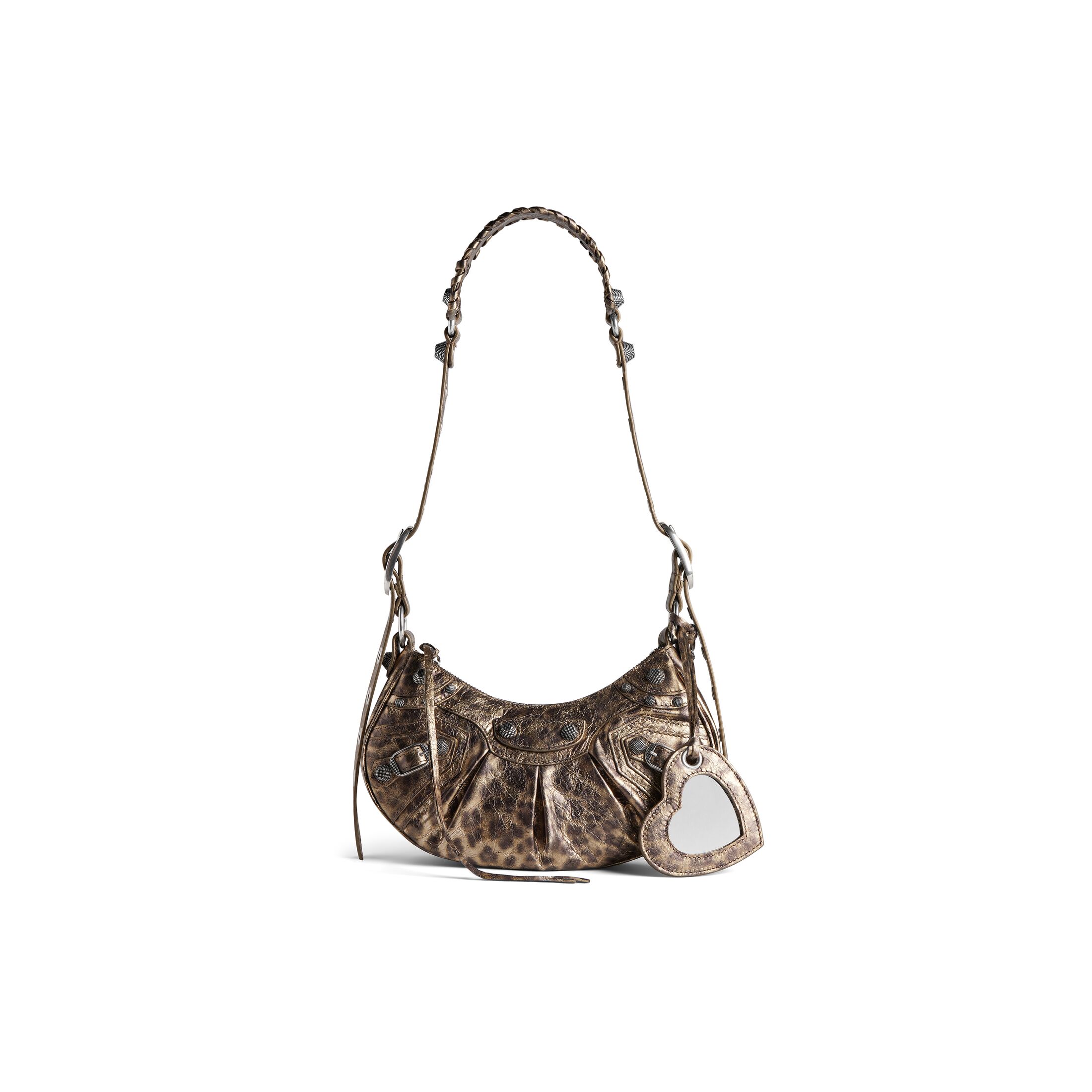 balenciaga Le Cagole Xs Shoulder Bag Metallized With Leopard Print in Brown 6713092AAV72529