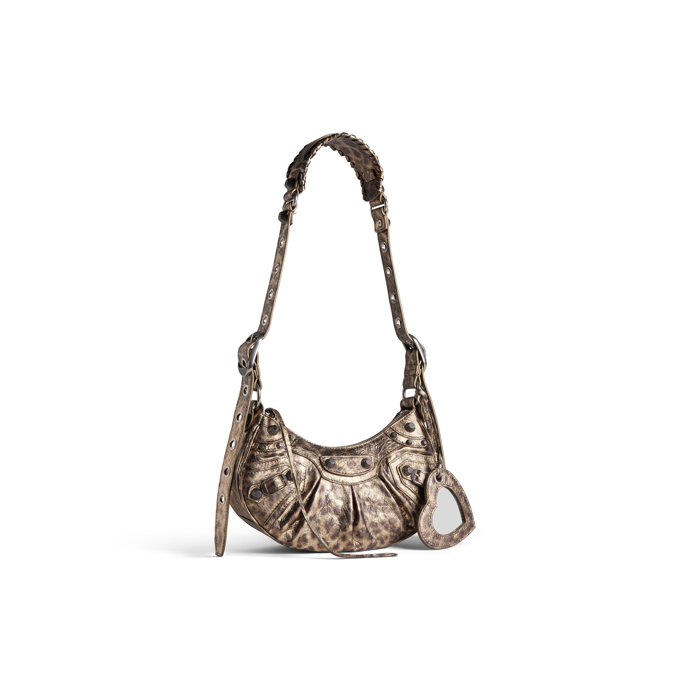 balenciaga Le Cagole Xs Shoulder Bag Metallized With Leopard Print in Brown 6713092AAV72529