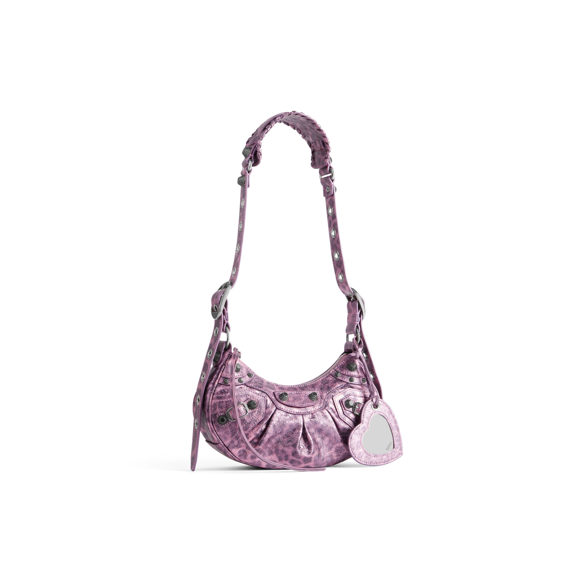 balenciaga Le Cagole Xs Shoulder Bag Metallized With Leopard Print in Pink 6713092AAV75651