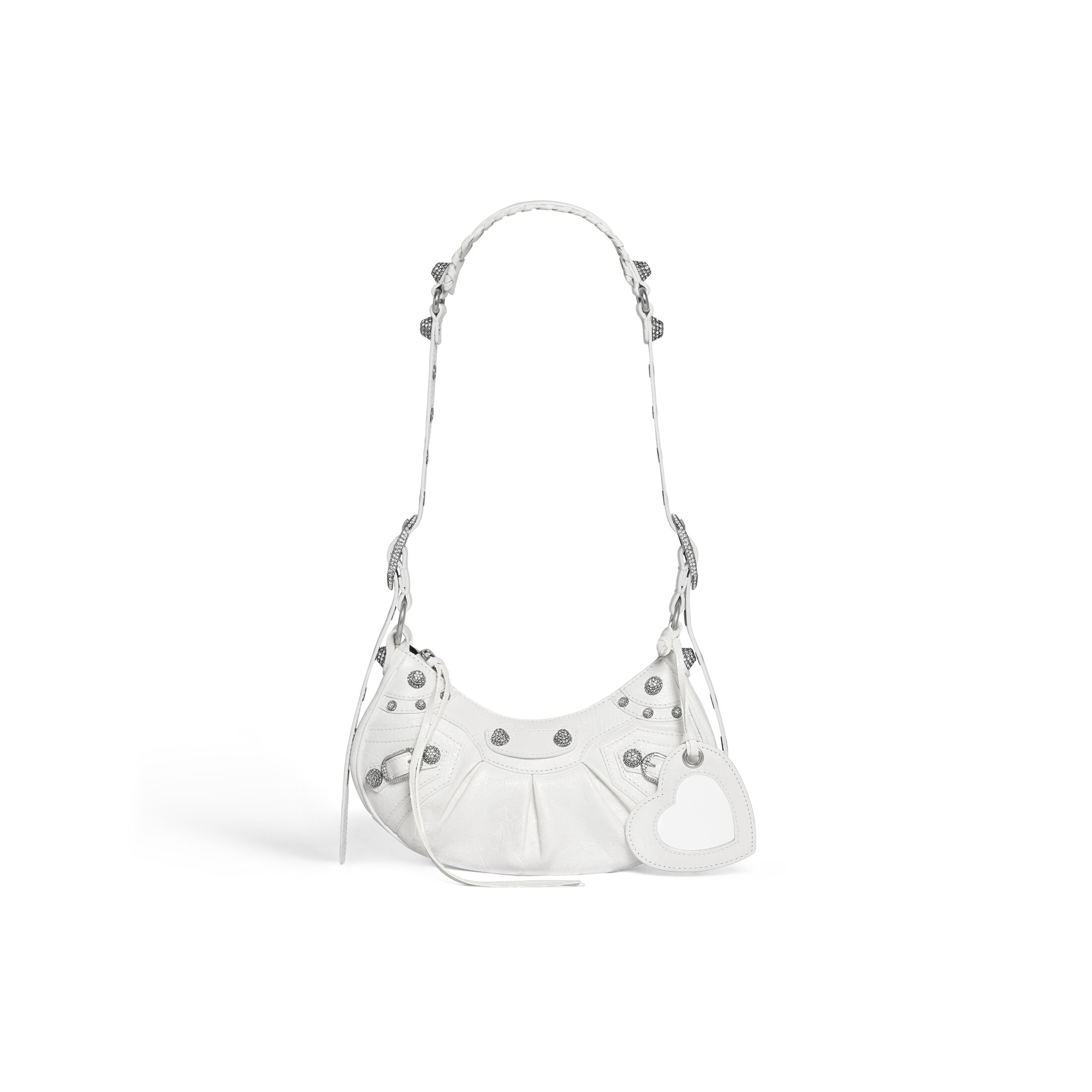 balenciaga Le Cagole Xs Shoulder Bag With Rhinestones in White 671309210BK9104