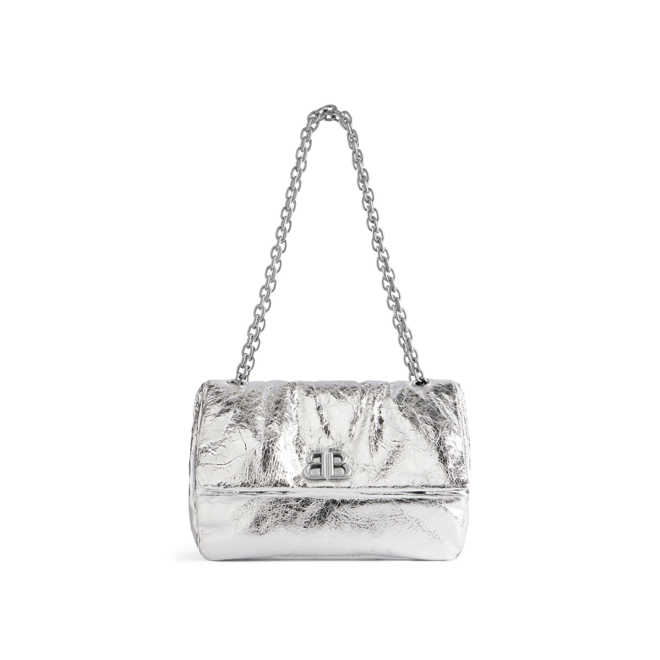 balenciaga Monaco Small Chain Bag Metallized in Silver 7659662AASD8122