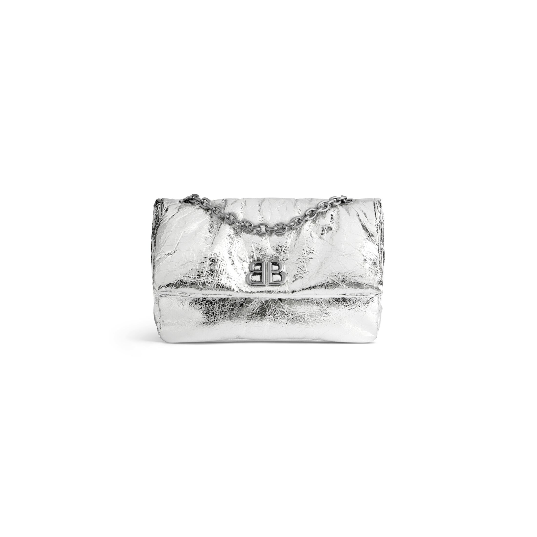 balenciaga Monaco Small Chain Bag Metallized in Silver 7659662AASD8122