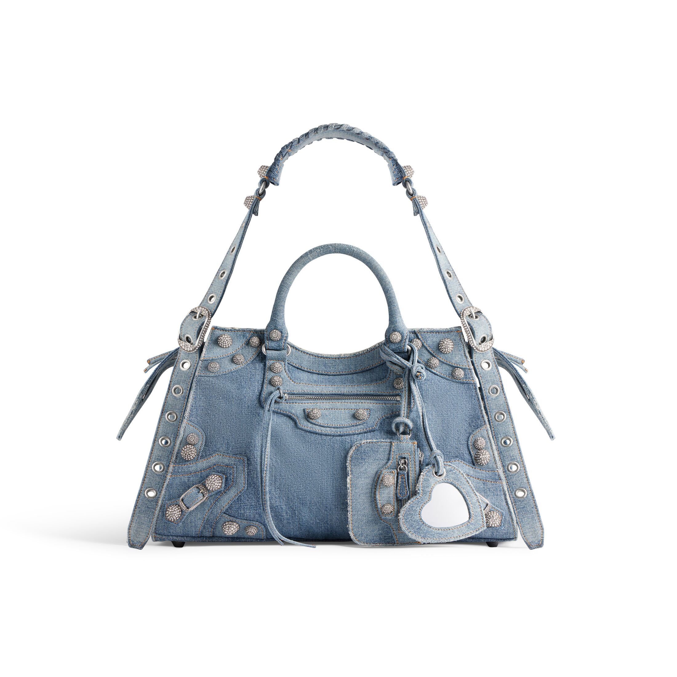 balenciaga Neo Cagole City Handbag Denim With Rhinestones in Blue 700451210BI4715