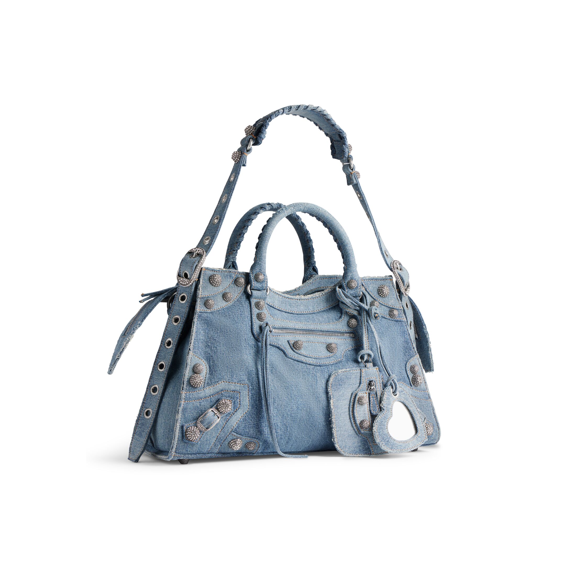 balenciaga Neo Cagole City Handbag Denim With Rhinestones in Blue 700451210BI4715