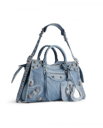 balenciaga Neo Cagole City Handbag Denim With Rhinestones in Blue 700451210BI4715