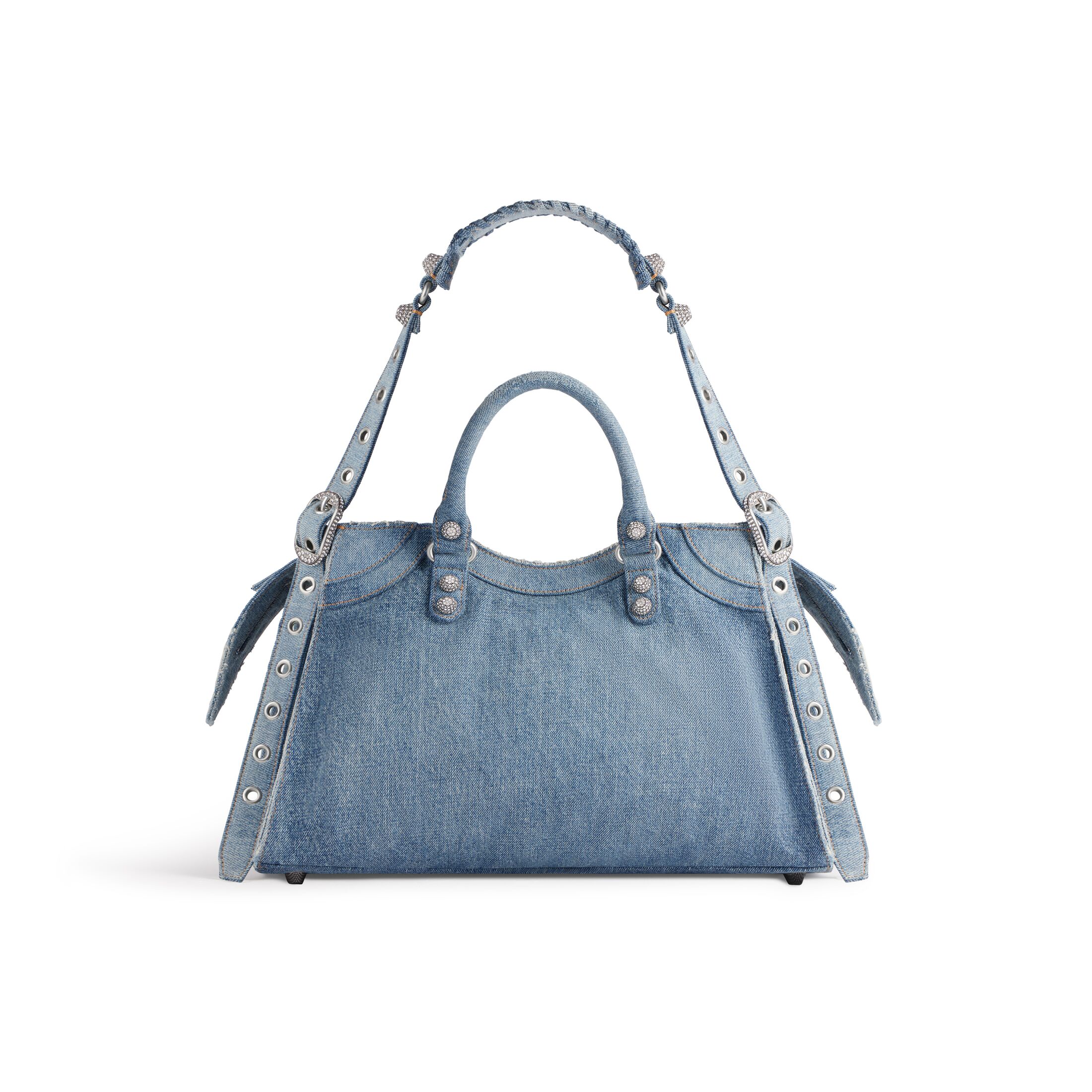 balenciaga Neo Cagole City Handbag Denim With Rhinestones in Blue 700451210BI4715